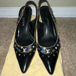 Louis Vuitton Black Multicolor Strapback Studded Heels